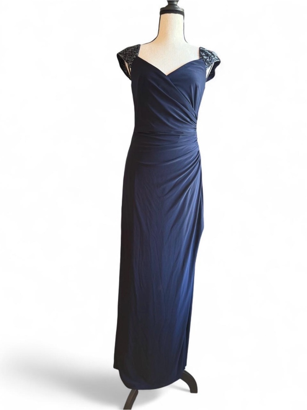 Lauren Ralph Lauren Navy Maxi Dress with Embellished Cap Sleeves